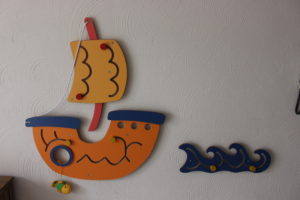 Muurspel piratenschip met golf